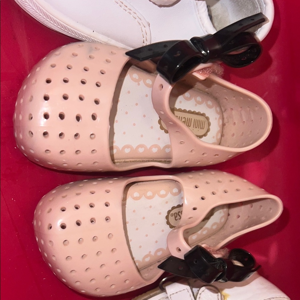 Mini Melissa Pink Perforated Dress Shoes with Black Bow